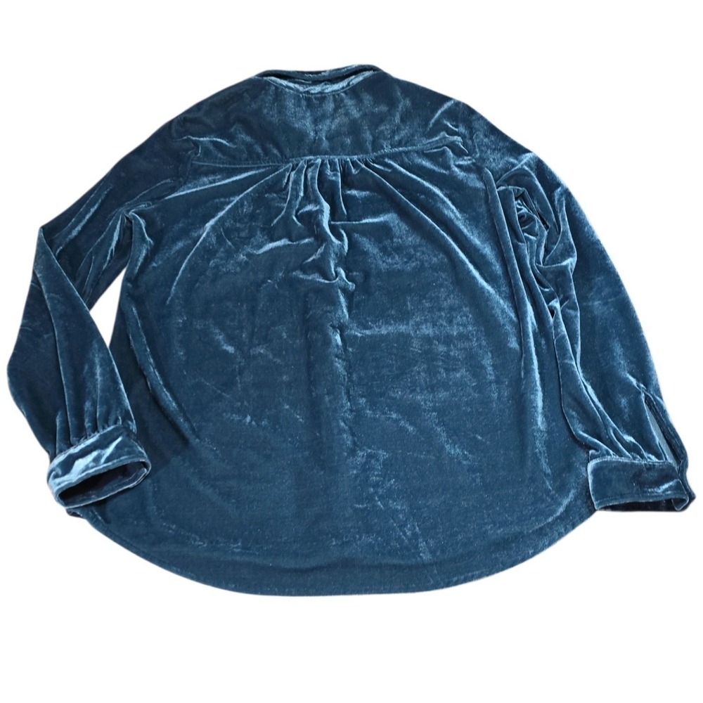 Umgee Velvet Button Down Shirt Womens Peacock Teal Blue Shirt C0719 Medium - Picture 9 of 11